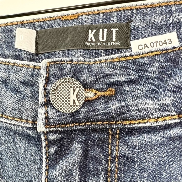 Kut from the Kloth Reese ankle straight cropped eyelet embroidered raw jeans 0 - Picture 11 of 15